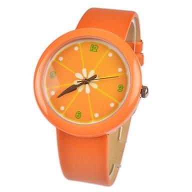 MOFY Kinder `nette orange Muster PU-Band-Quarz-Uhr verschiedene Farben , Gelb