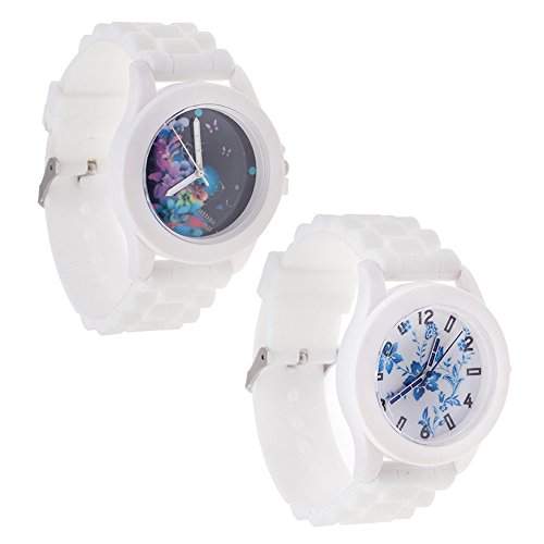 Set Von 2 Raffiniert Trendy Beste Qualitaet Silikon Quarz Armbanduhren  Armband Uhren In Weisse Farbe Und Blumen Muster Auf Anzeigen Von VAGA