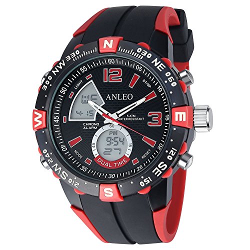 anleowatch 1 Armbanduhr Sport Uhren Herren Military Uhren Digital Quarz Herren LED Uhr 1088 red
