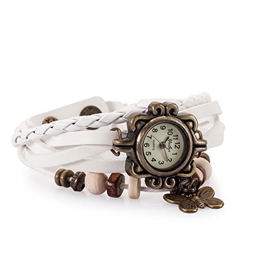 cutebox Damen Ethic Style weiss Armbanduhr Quarz Uhrwerk mit Analog Display leather synthetic