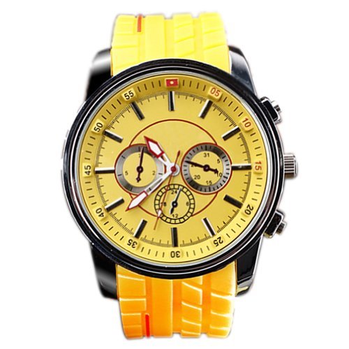 hacbiwa Sports Herren Frauen 3 eye gelb Quarz Silikon Handgelenk Uhren