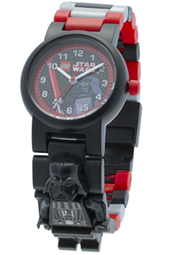 LEGO Star Wars 8020417 Darth Vader mit Minifigur und Gliederarmband zum Zusammenbauen schwarz rot Kunststoff Gehaeusedurchmesser 28 mm analoge Quarzuhr Junge Maedchen offiziell
