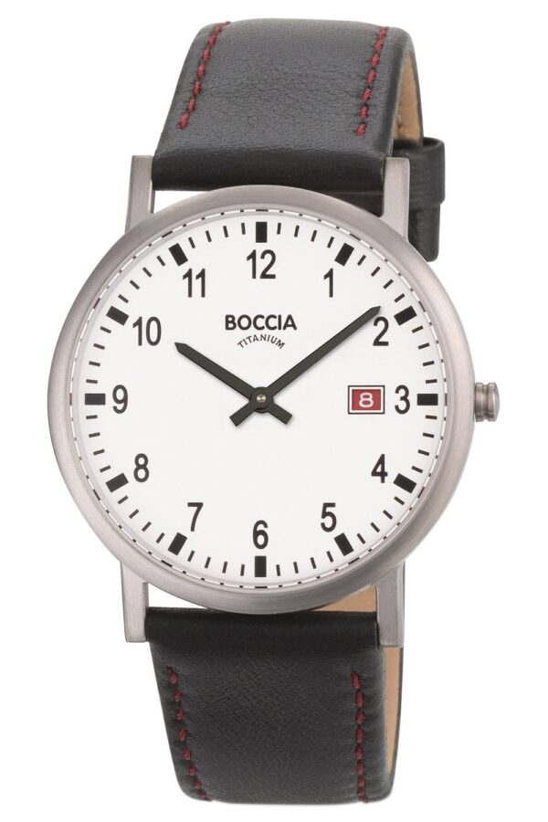 Boccia 3662-01 Herrenuhr Titan mit Lederband Schwarz