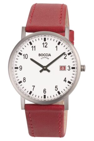 Boccia 3662-02 Herren-Armbanduhr Titan mit Lederband Rot