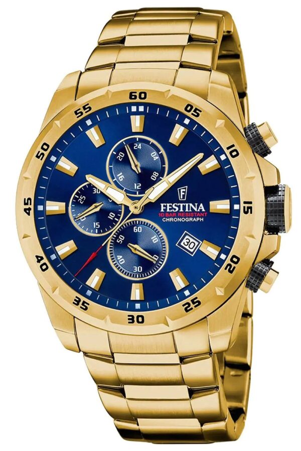 Festina F20541/2 Herren-Uhr Chronograph Goldfarben/Blau