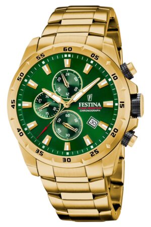 Festina F20541/3 Herren-Armbanduhr Chronograph Goldfarben/Grün