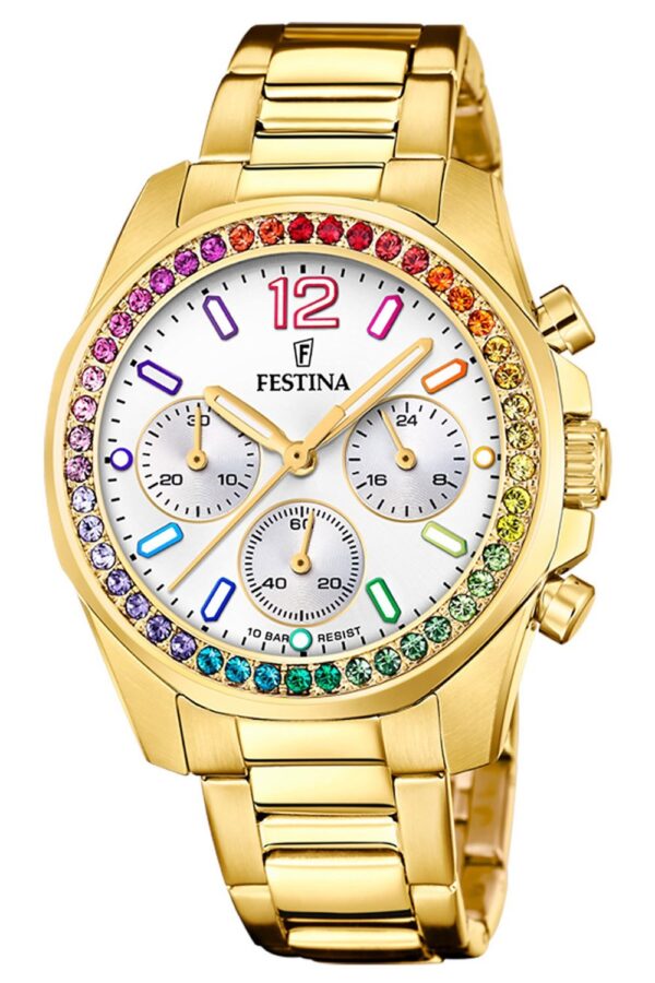 Festina F20609/2 Damenuhr Chronograph Goldfarben/Regenbogen