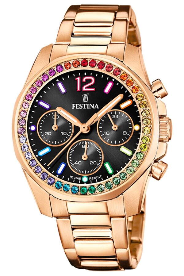 Festina F20639/3 Damenuhr Chronograph Roségoldfarben/Regenbogen