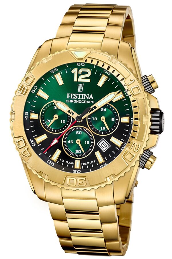 Festina F20684/3 Herren-Armbanduhr Chronograph Goldfarben/Grün