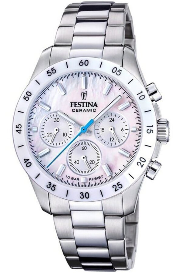 Festina F20693/1 Damenuhr Chronograph Stahl/Perlmutt Weiß