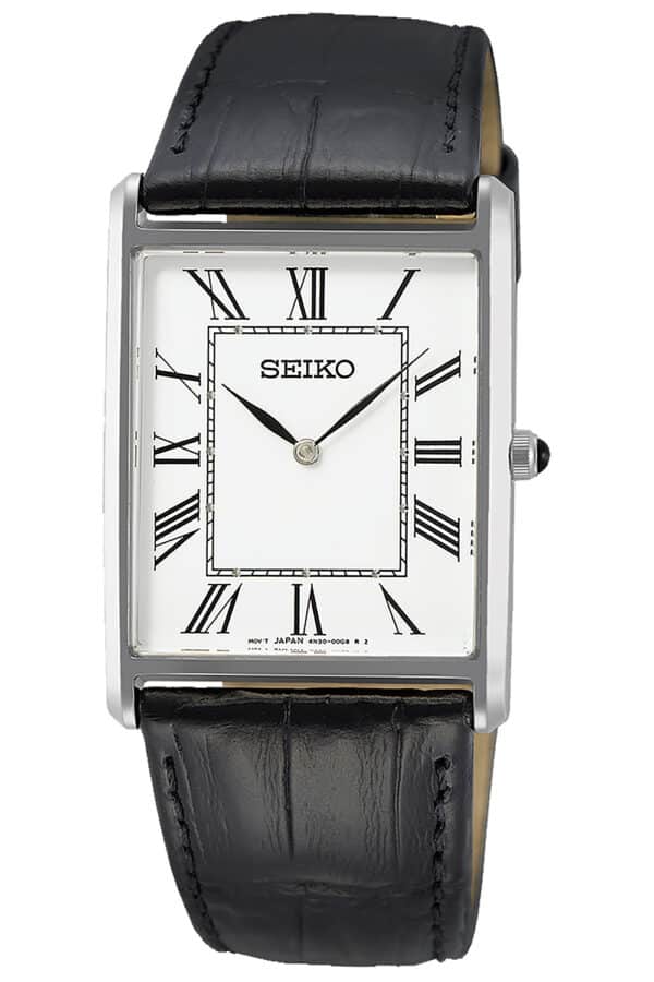 Seiko SWR049P1 Herrenuhr Quarz mit Lederband Schwarz