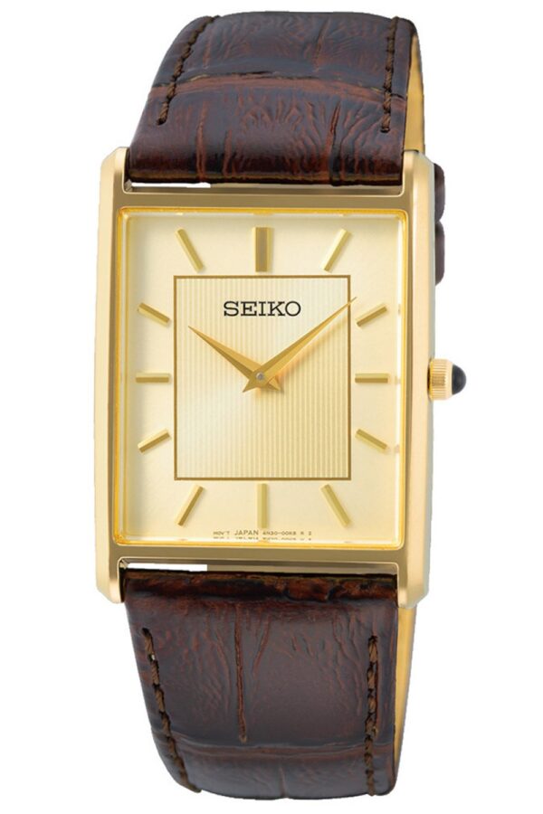 Seiko SWR064P1 Herrenuhr mit Lederband Braun/Goldfarben