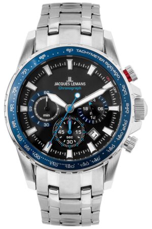 Jacques Lemans 1-2099E Herrenuhr Chronograph Liverpool Stahl/Blau