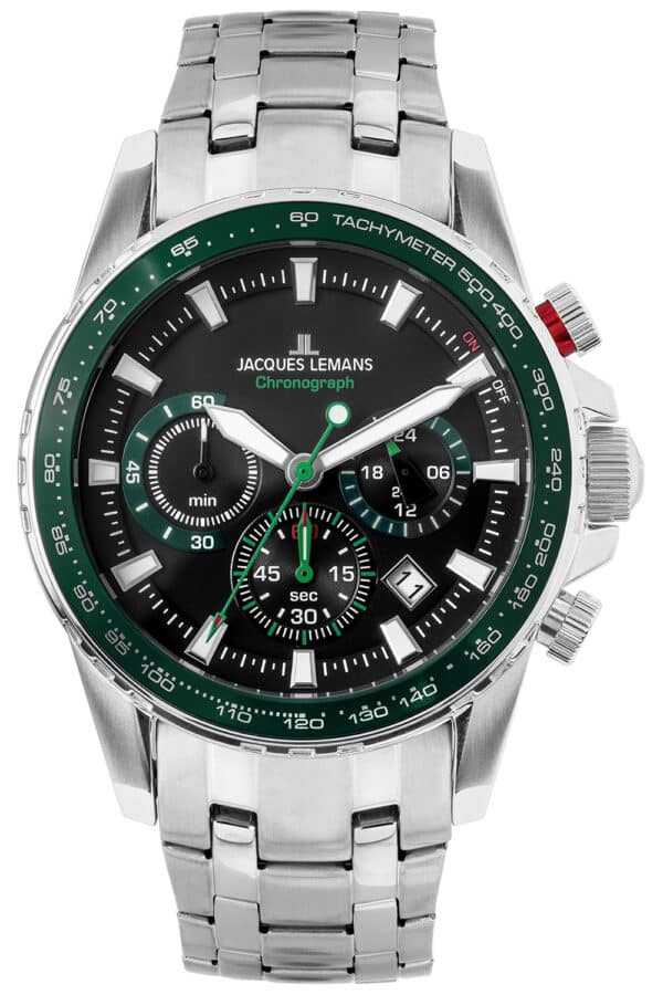 Jacques Lemans 1-2099F Herren-Chronograph Liverpool Stahl/Grün