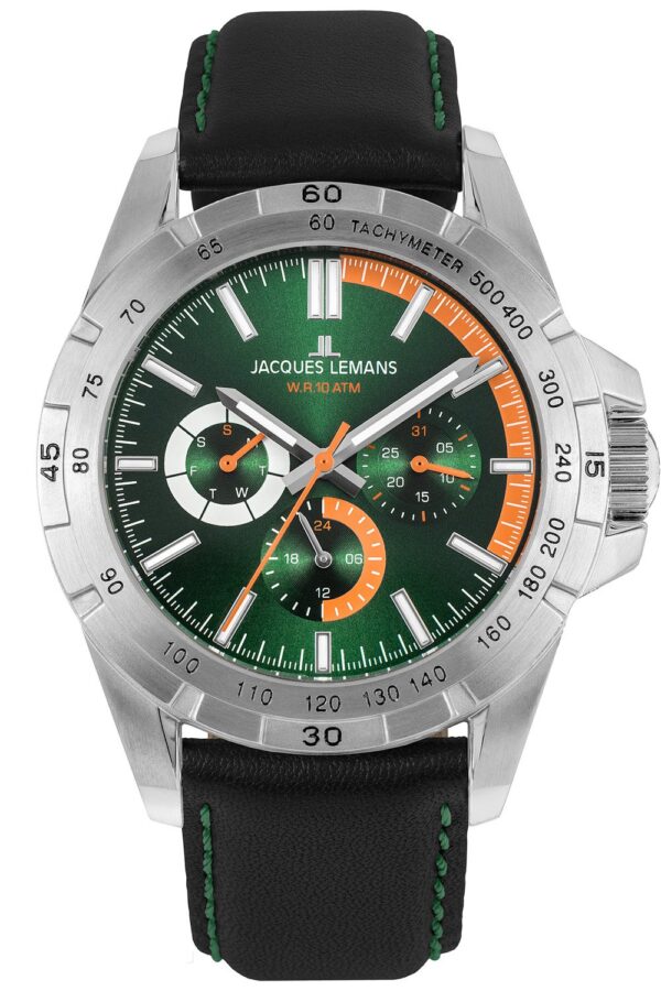 Jacques Lemans 42-11D Herren-Multifunktionsuhr Sports Grün/Orange