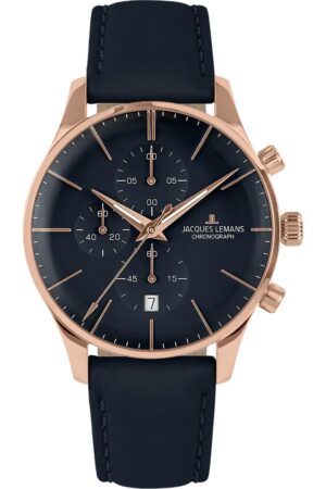 Jacques Lemans 1-2163F Herrenuhr Chronograph London Blau/Roségoldfarben