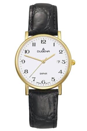 Dugena 2170996-1 Herrenuhr Zenit Goldfarben Lederband Schwarz