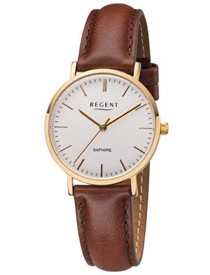 Regent F-1299 Damen-Armbanduhr Goldfarben mit Lederband Braun