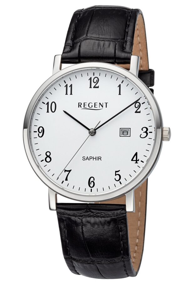 Regent 11110937 Herrenuhr mit schwarzem Lederband