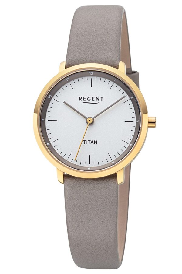 Regent 12090370 Damen-Armbanduhr Titan Taupe/Goldfarben