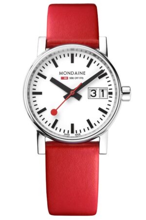 Mondaine MSE.30210.LCV Damen-Armbanduhr evo2 Großdatum Rot 30 mm