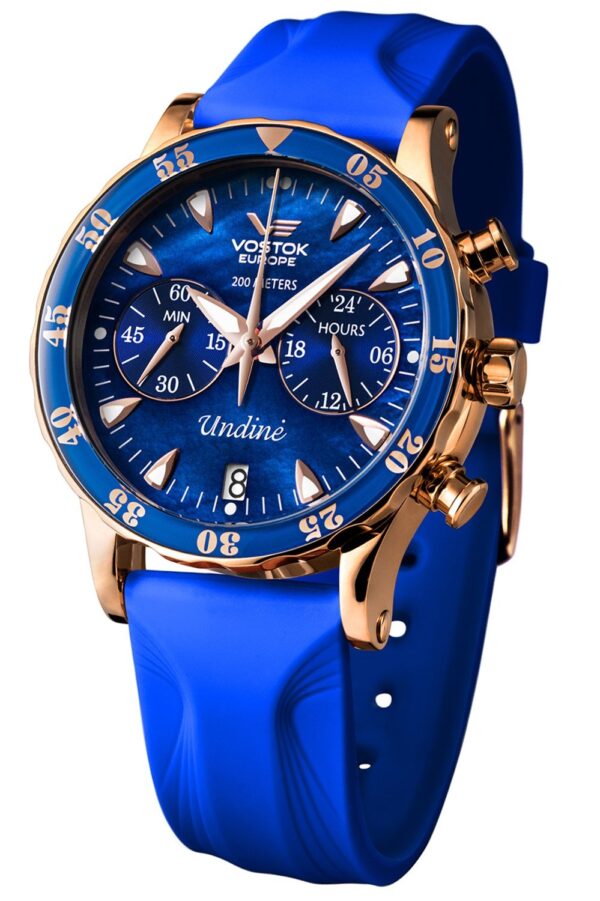 Vostok Europe VK64-515B670 Damenuhr Chrono mit 3 Armbändern Undiné Lady Line Blau