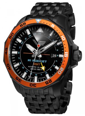 Vostok Europe NH34-225C714-B Herren-Armbanduhr Automatik GMT Rocket N1 Schwarz