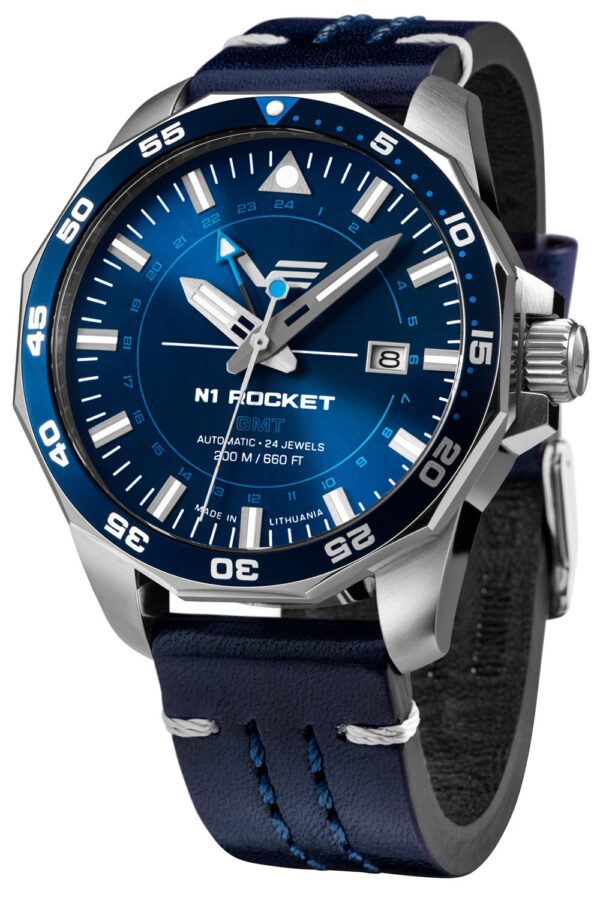 Vostok Europe NH34-225A712-LBBLAU Herren-Automatikuhr GMT Rocket N1 Dunkelblau