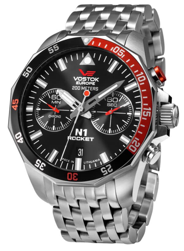 Vostok Europe 6S21-225A707-B Herrenuhr Chronograph Rocket N1 Stahl/Schwarz