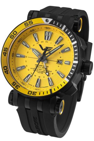 Vostok Europe NH34-575C719_BLK Herren-Armbanduhr GMT Energia Rocket Schwarz/Gelb