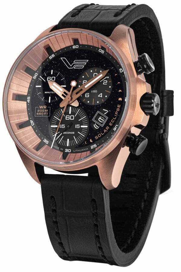 Vostok Europe 6S30-325E728 Herrenuhr Chronograph Solar Eclipse Schwarz/Rosé LE