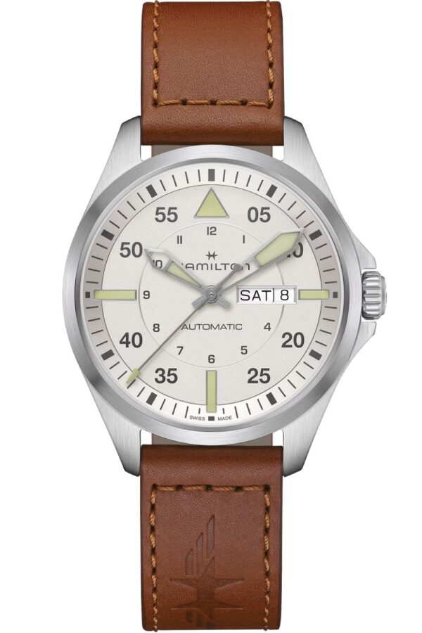 Hamilton H64635550 Herrenuhr Khaki Aviation Pilot Day Date Automatik Cognac